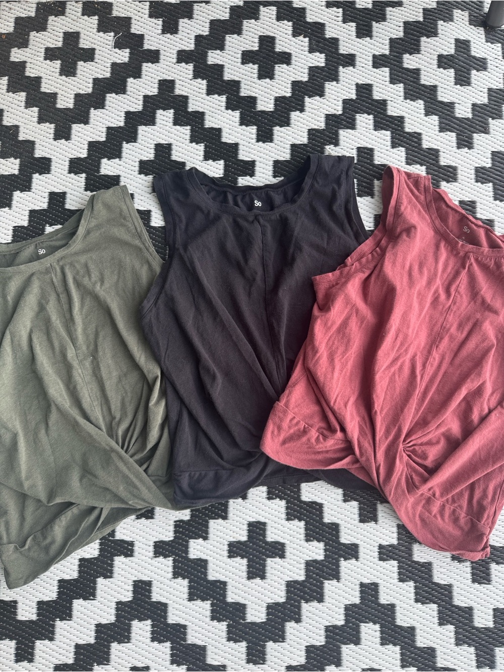 SO Juniors Twist-Front Tank Top bundle - Black, Olive Green, Rust - XL